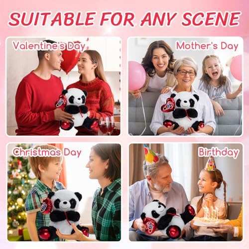 HollyHOME 10-Inch Panda Plush with Heart Balloon – Red Feet, Soft Cuddle Toy for Valentine's