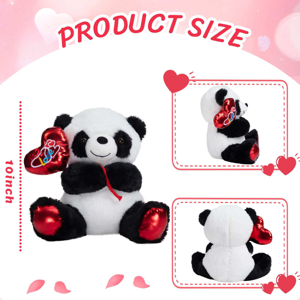 HollyHOME 10-Inch Panda Plush with Heart Balloon – Red Feet, Soft Cuddle Toy for Valentine's