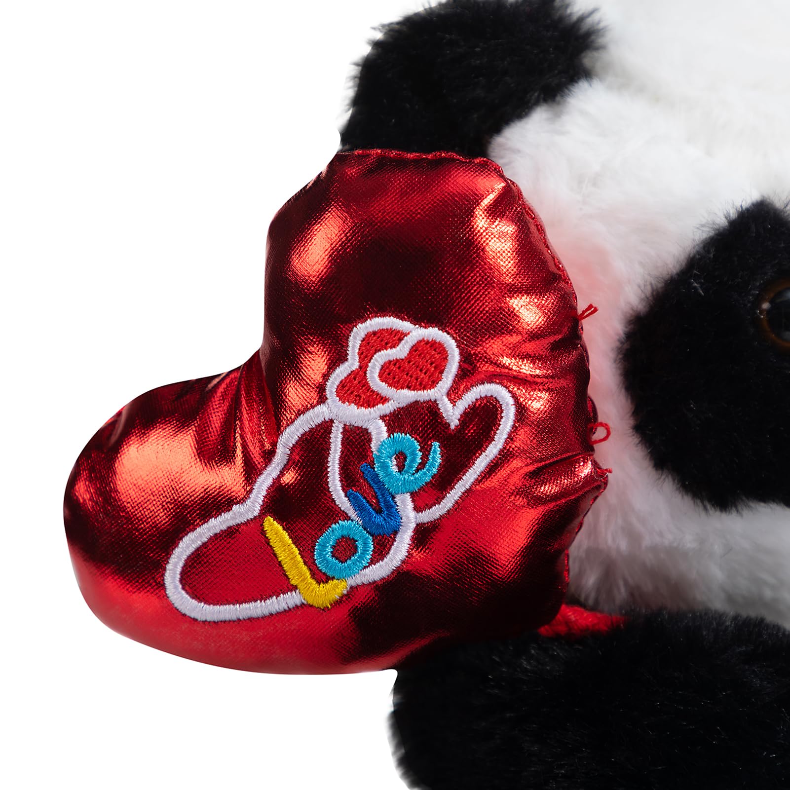 HollyHOME 10-Inch Panda Plush with Heart Balloon – Red Feet, Soft Cuddle Toy for Valentine's