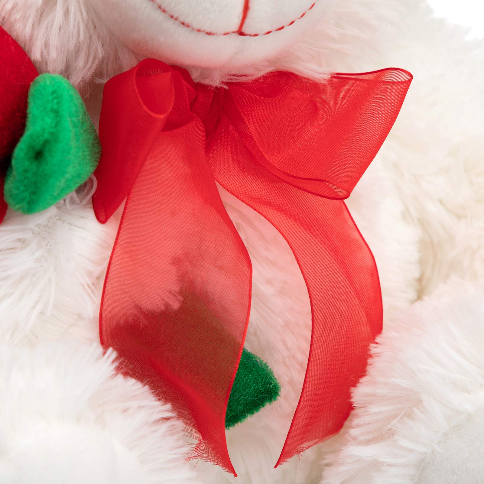 HollyHOME 12-Inch White Teddy Bear with Red Rose and Bow – Soft Plush Stuffed Animal Gift