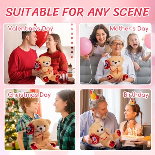 HollyHOME Valentine's Bear Plush - 10 Inch Stuffed Animal with Red Love Balloon for Kids and Girlfriend