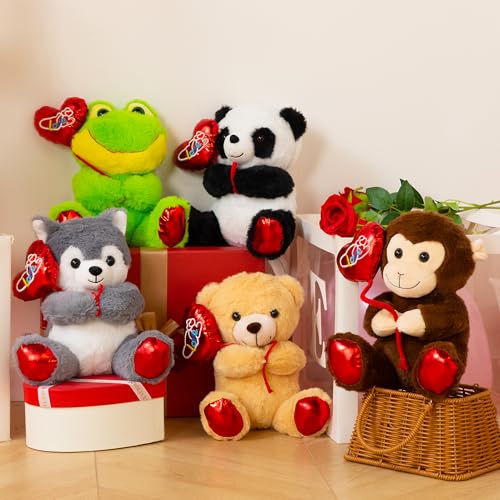 HollyHOME Valentine's Bear Plush - 10 Inch Stuffed Animal with Red Love Balloon for Kids and Girlfriend
