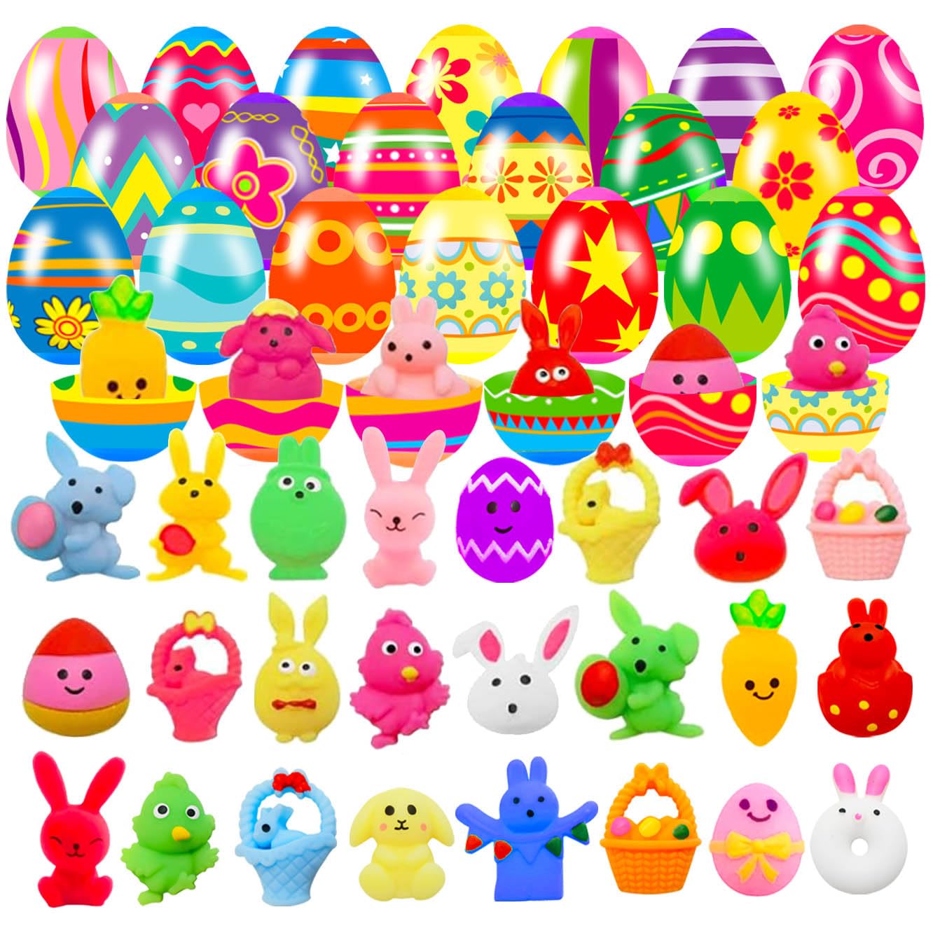 Holydeck 24 Pack Prefilled Easter Eggs with Squishy Fidget Toys - Bright Colors, Easter Basket Stuffers, Party Favors for Kids