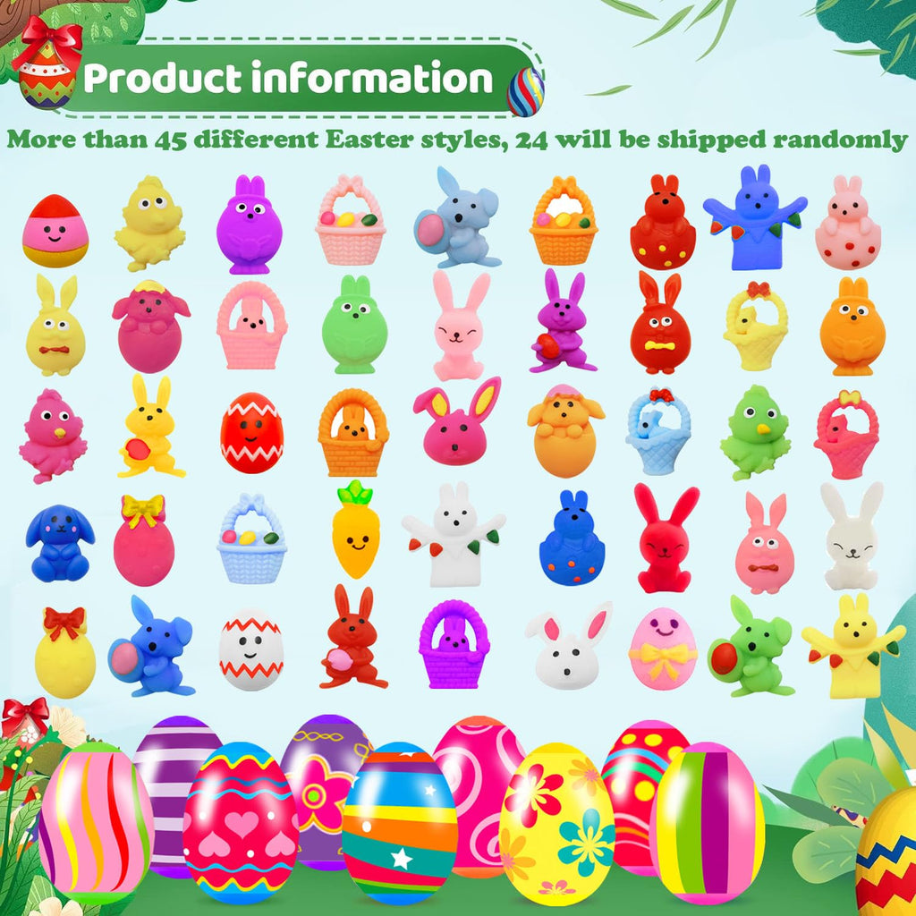 Holydeck 24 Pack Prefilled Easter Eggs with Squishy Fidget Toys - Bright Colors, Easter Basket Stuffers, Party Favors for Kids