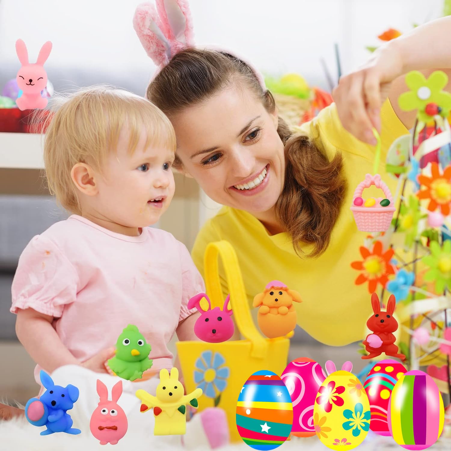 Holydeck 24 Pack Prefilled Easter Eggs with Squishy Fidget Toys - Bright Colors, Easter Basket Stuffers, Party Favors for Kids