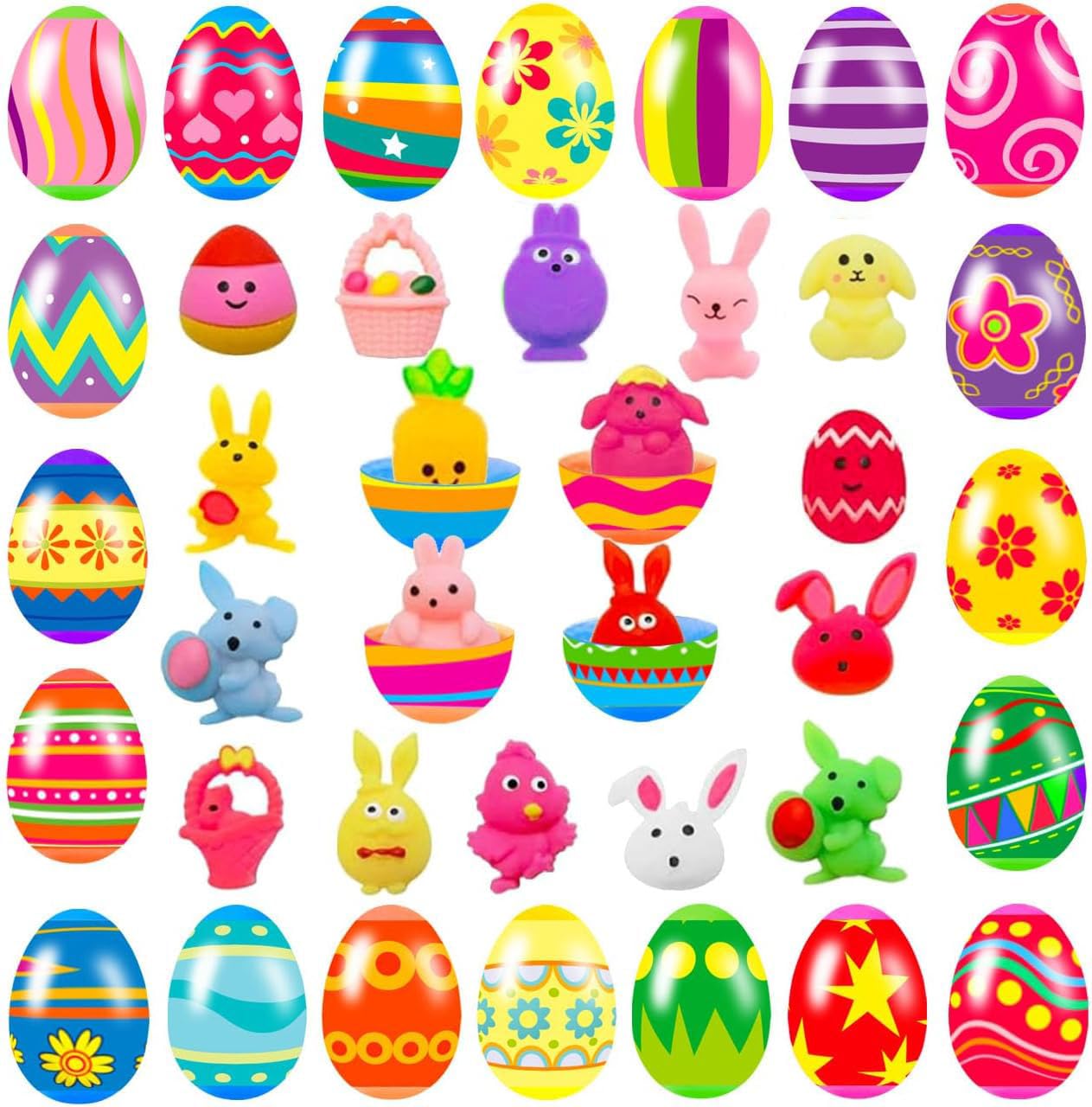 Holydeck 24 Pack Prefilled Easter Eggs with Squishy Fidget Toys - Bright Colors, Easter Basket Stuffers, Party Favors for Kids