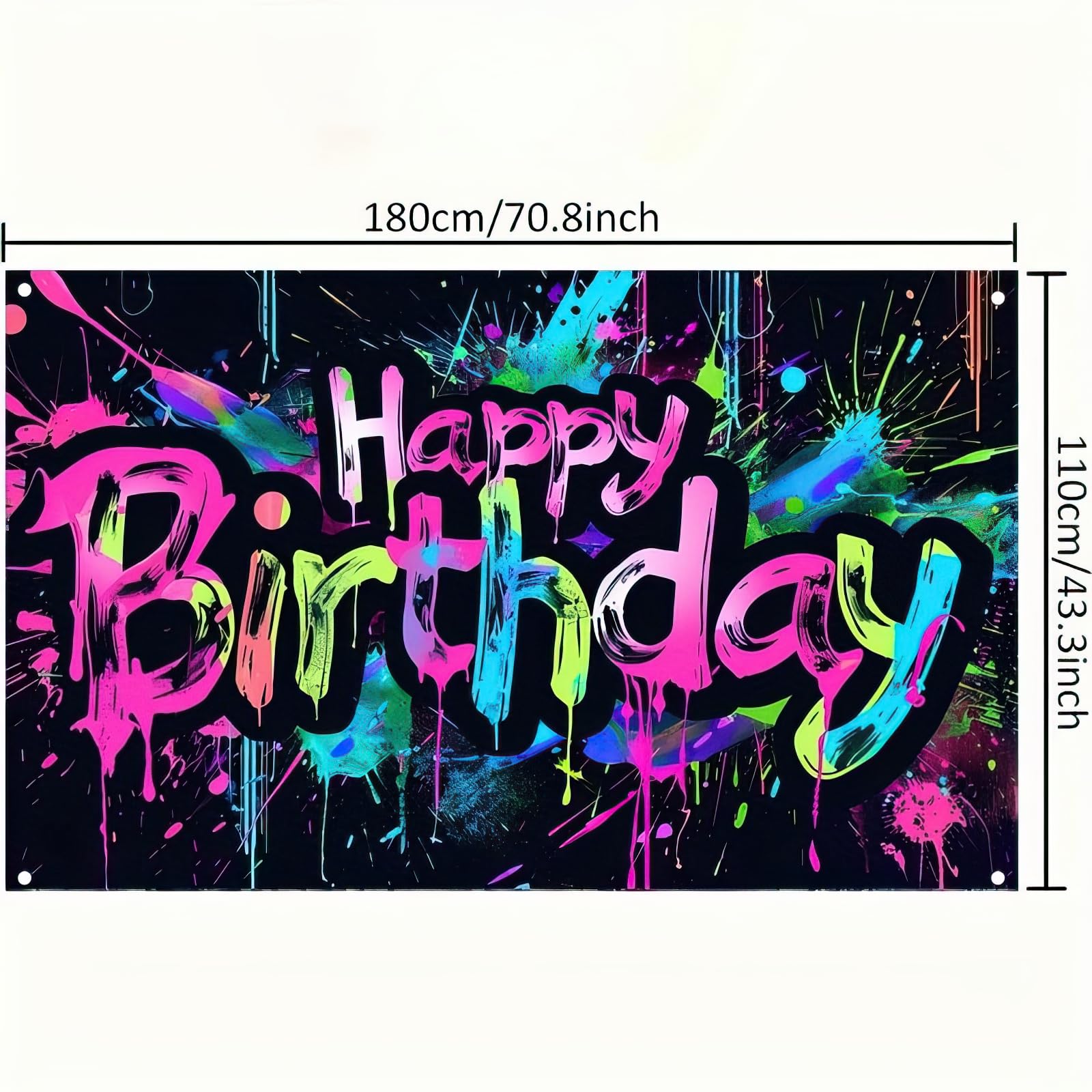 HOMETITUTE Neon Happy Birthday Banner 71x43 Glow in the Dark Backdrop for Parties