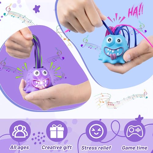 HOMQYTE Hair-Pulling Screaming Monster Fidget Toy – LED Light, Stress Relief Gag Toy, 2-Pack (Blue & Purple)