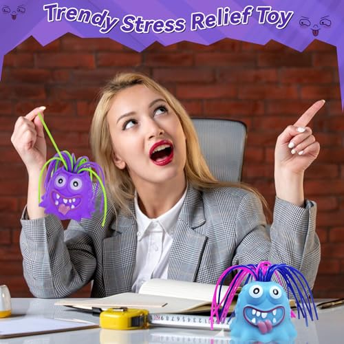 HOMQYTE Hair-Pulling Screaming Monster Fidget Toy – LED Light, Stress Relief Gag Toy, 2-Pack (Blue & Purple)