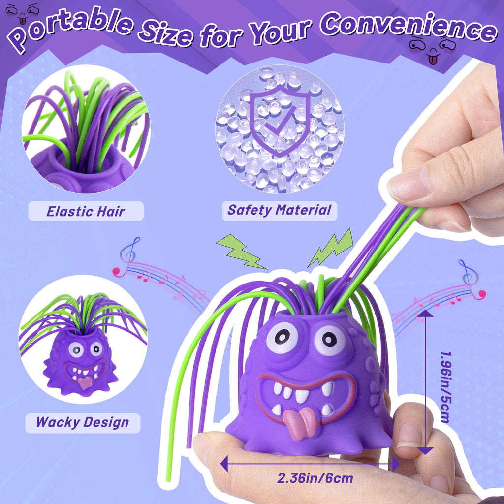 HOMQYTE Hair-Pulling Screaming Monster Fidget Toy – LED Light, Stress Relief Gag Toy, 2-Pack (Blue & Purple)