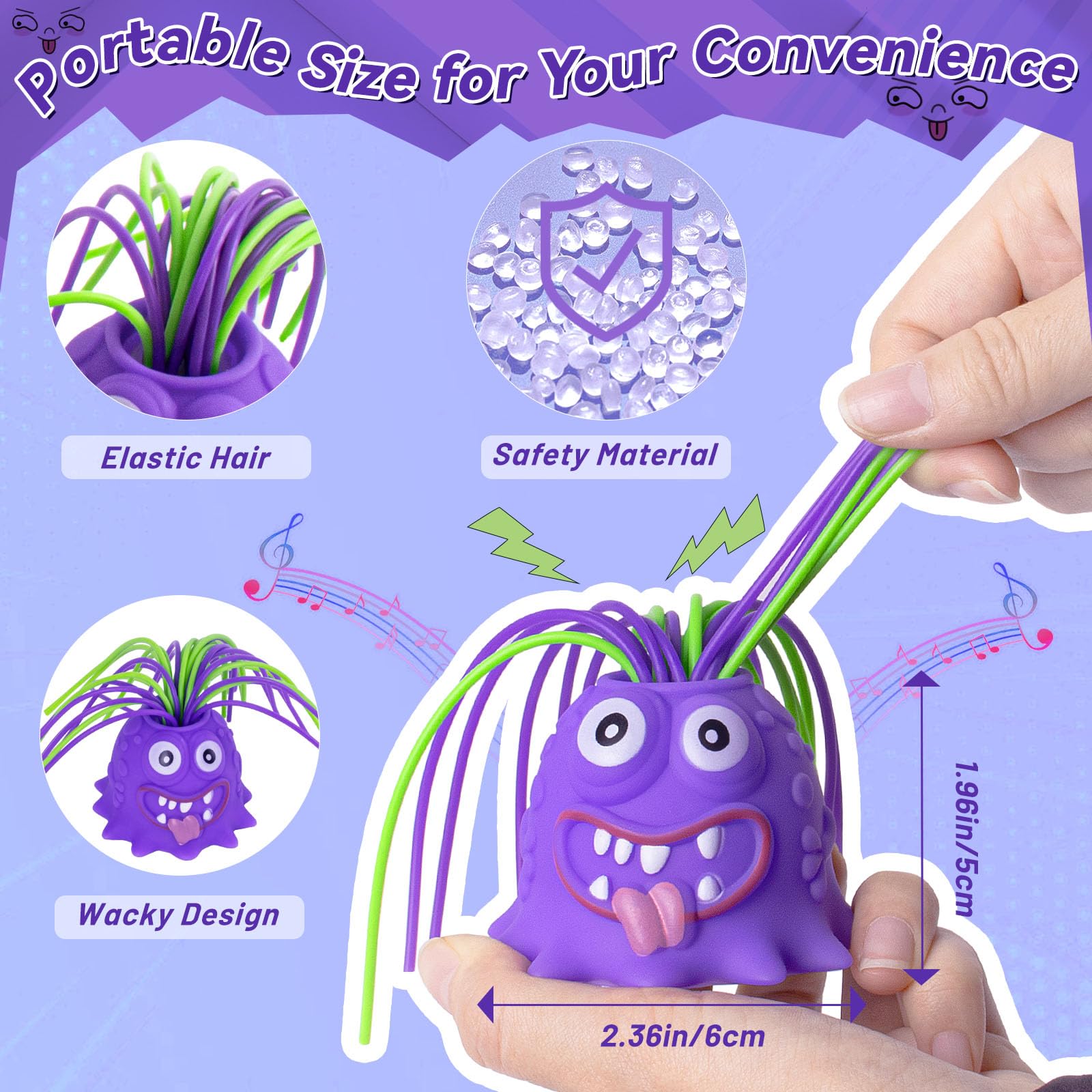 HOMQYTE Hair-Pulling Screaming Monster Fidget Toy – LED Light, Stress Relief Gag Toy, 2-Pack (Blue & Purple)