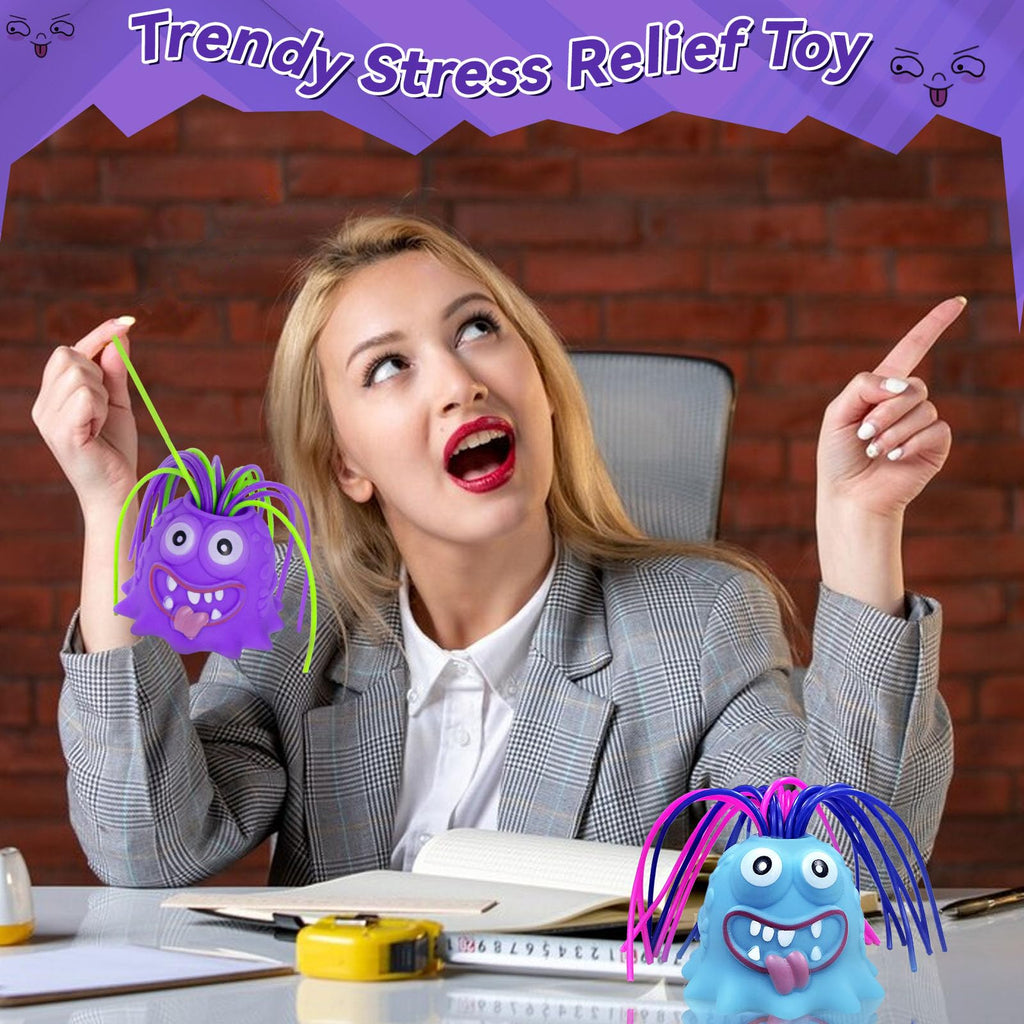 HOMQYTE Hair-Pulling Screaming Monster Fidget Toy – LED Light, Stress Relief Gag Toy, 2-Pack (Blue & Purple)