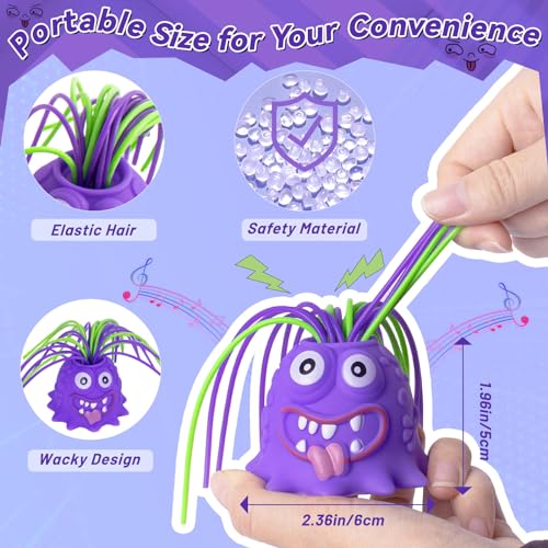 HOMQYTE Hair-Pulling Screaming Monster Fidget Toy – LED Light, Stress Relief Gag Toy, 2-Pack (Blue & Purple)