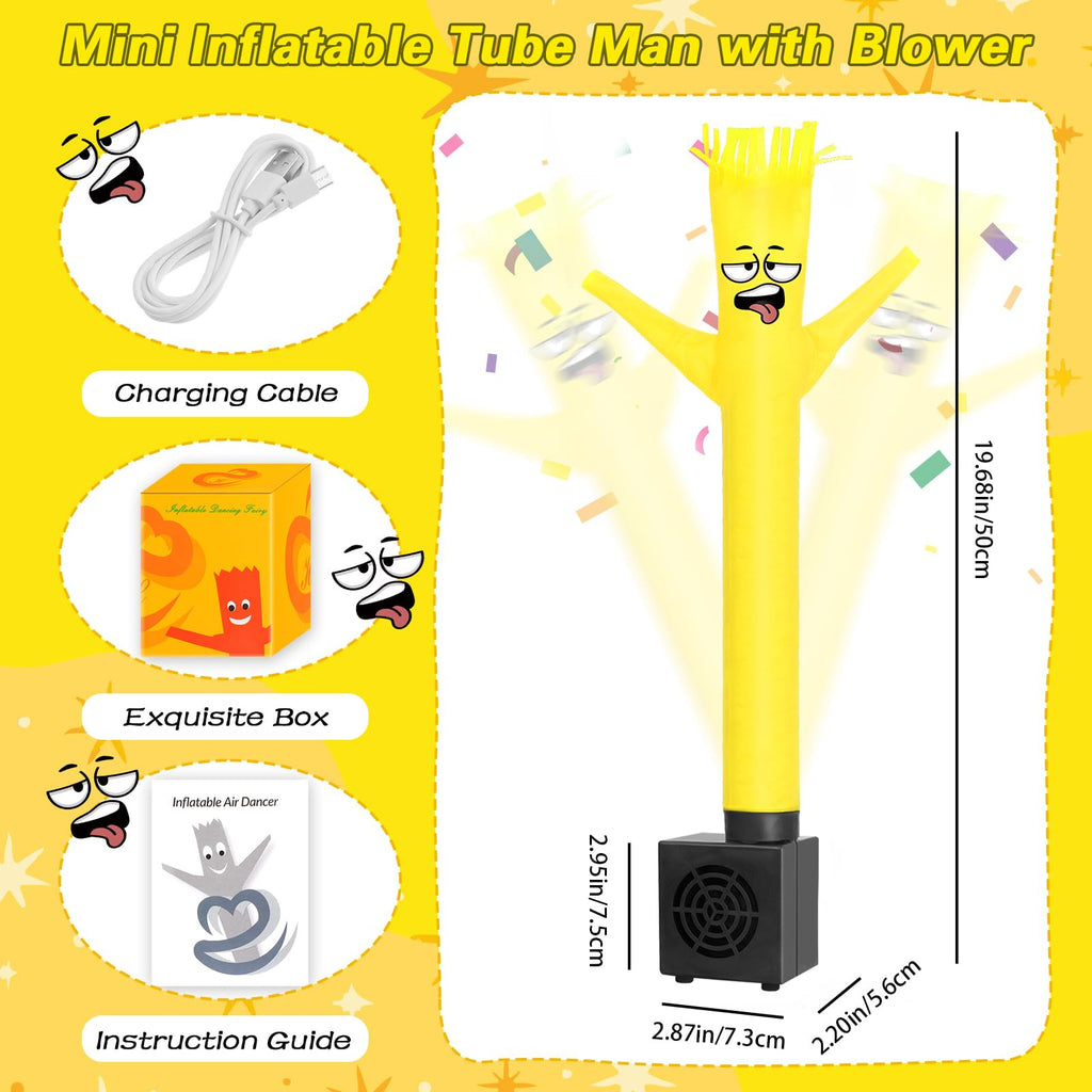 HOMQYTE Mini Inflatable Tube Man Yellow Desktop Air Dancer with Blower - Funny Gag Gift