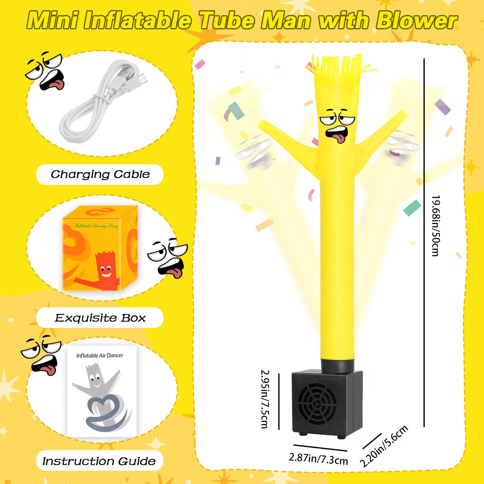 HOMQYTE Mini Inflatable Tube Man Yellow Desktop Air Dancer with Blower - Funny Gag Gift
