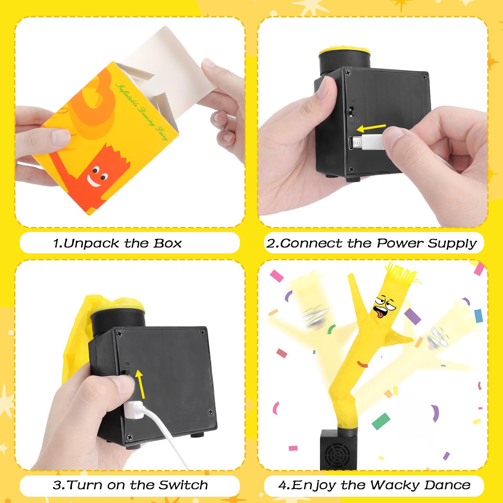 HOMQYTE Mini Inflatable Tube Man Yellow Desktop Air Dancer with Blower - Funny Gag Gift