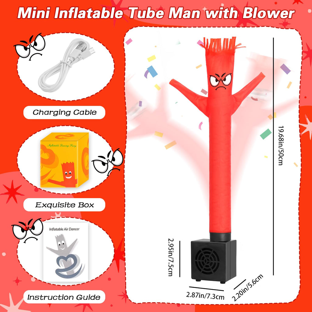 HOMQYTE Red Mini Inflatable Tube Man Desktop Air Dancer with Blower - Gag Gift