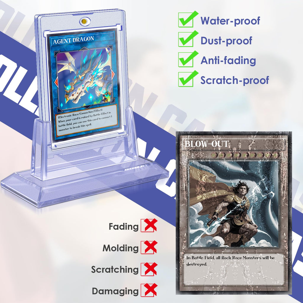 Homthy 4-Pack Magnetic Card Holders (35pt) with Stands – Acrylic Display Cases for Standard Trading Cards (MTG, YuGiOh, Sports)
