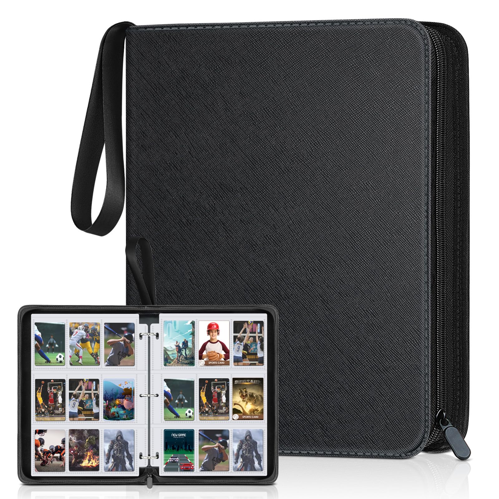 Homthy 900-Pocket 9-Slot Card Binder - Durable Leather Album for Trading Cards, Sports Cards, MTG, TCG, Black