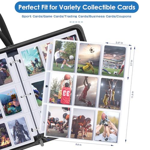 Homthy 900-Pocket 9-Slot Card Binder - Durable Leather Album for Trading Cards, Sports Cards, MTG, TCG, Black