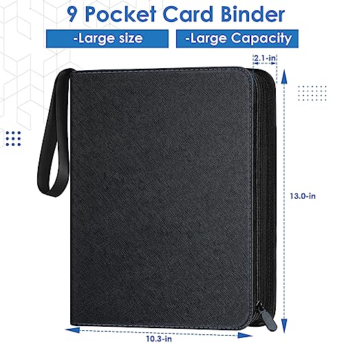 Homthy 900-Pocket 9-Slot Card Binder - Durable Leather Album for Trading Cards, Sports Cards, MTG, TCG, Black