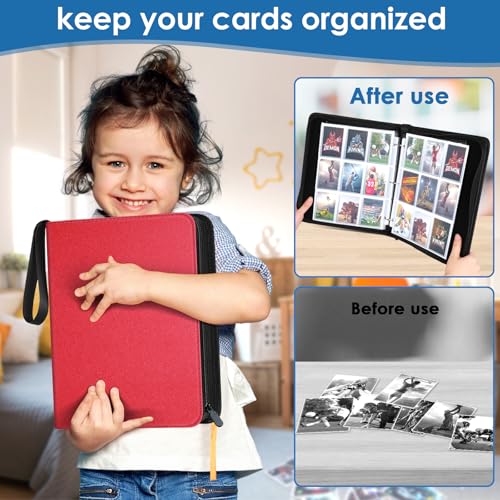 Homthy Red 900-Pocket Card Binder – Durable Pu Leather 9-Pocket Album for Protecting & Displaying Trading Cards, Sports Cards, and Game Cards