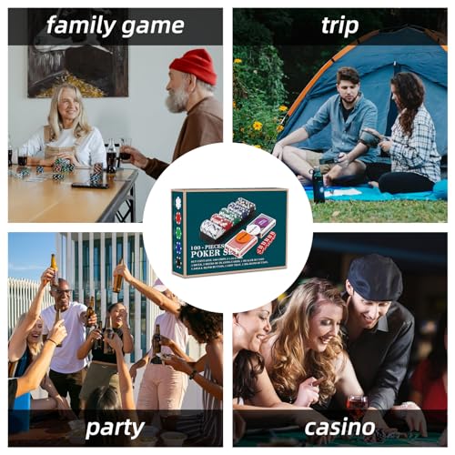 Homwom 100-Piece Poker Chip Travel Set – 11.5g Clay Composite Chips in Cardboard Box with Cards and Dice