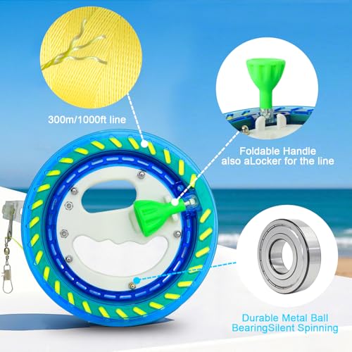 HONBO Kite String Spool – 7.1-Inch Reel with Bearing, Foldable Handle & 300m Line