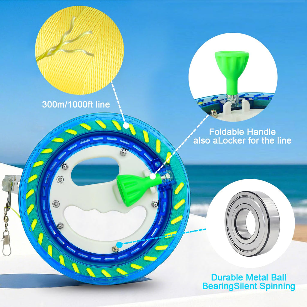 HONBO Kite String Spool – 7.1-Inch Reel with Bearing, Foldable Handle & 300m Line
