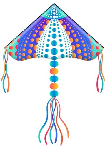 HONBO Large Delta Kite 53.5x30.3 Inches – Easy to Fly with Colorful Tails, Includes Line and Handle