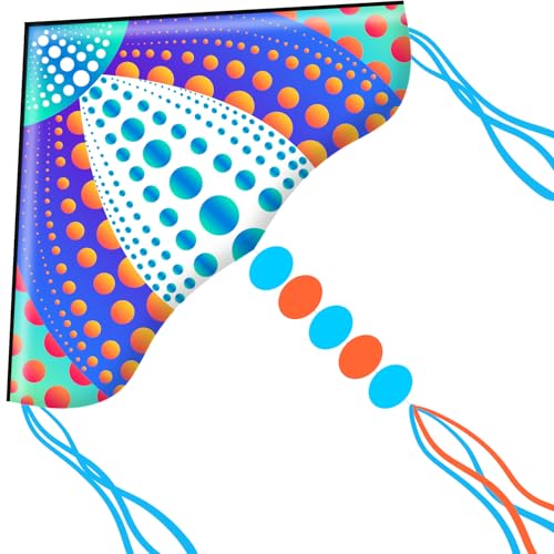 HONBO Large Delta Kite 53.5x30.3 Inches – Easy to Fly with Colorful Tails, Includes Line and Handle