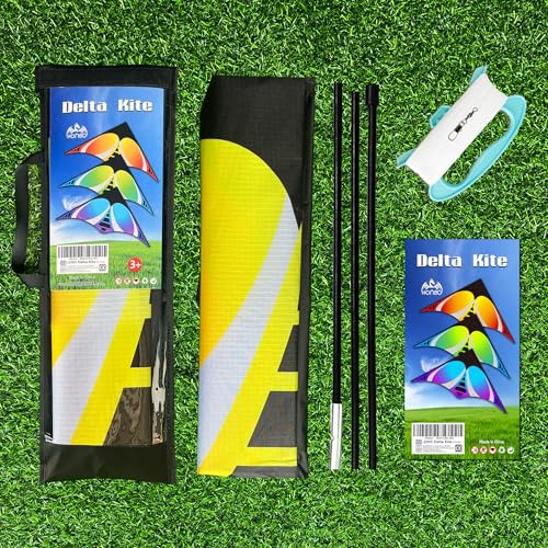 HONBO Large Delta Kite for Beginners – 60x30 Inch with 200ft Line and Tails