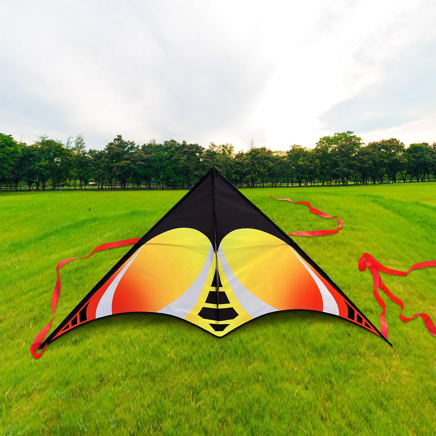 HONBO Large Delta Kite for Beginners – 60x30 Inch with 200ft Line and Tails