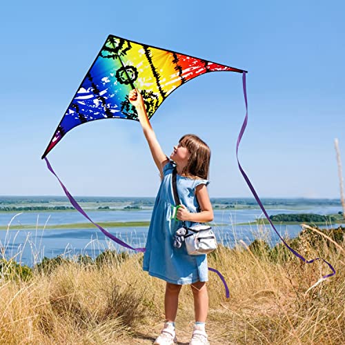 HONBO Large Delta Kite for Kids & Adults – Easy to Fly with Colorful Tail