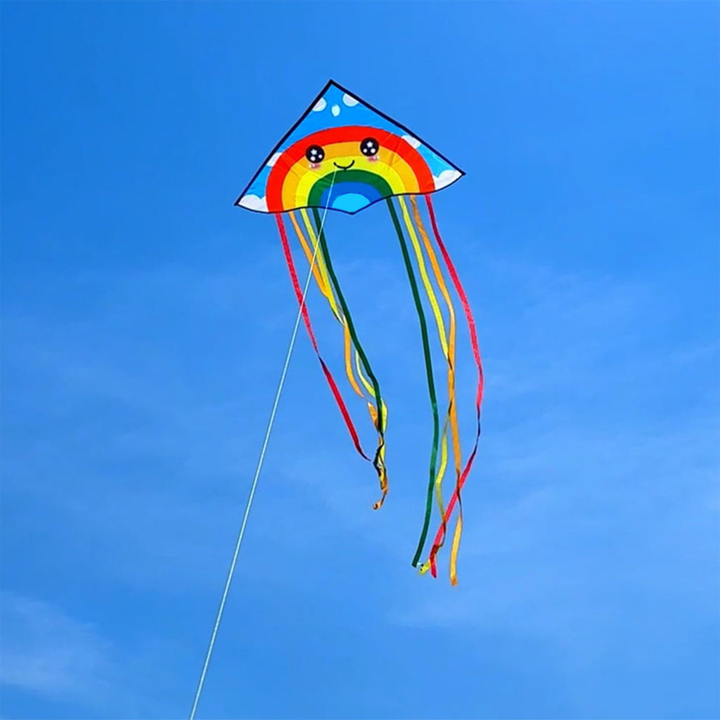 Honbo Large Rainbow Delta Kite – Easy to Fly with 8 Colorful Tails, 61'' x 29'', for Beginners Kids & Adults