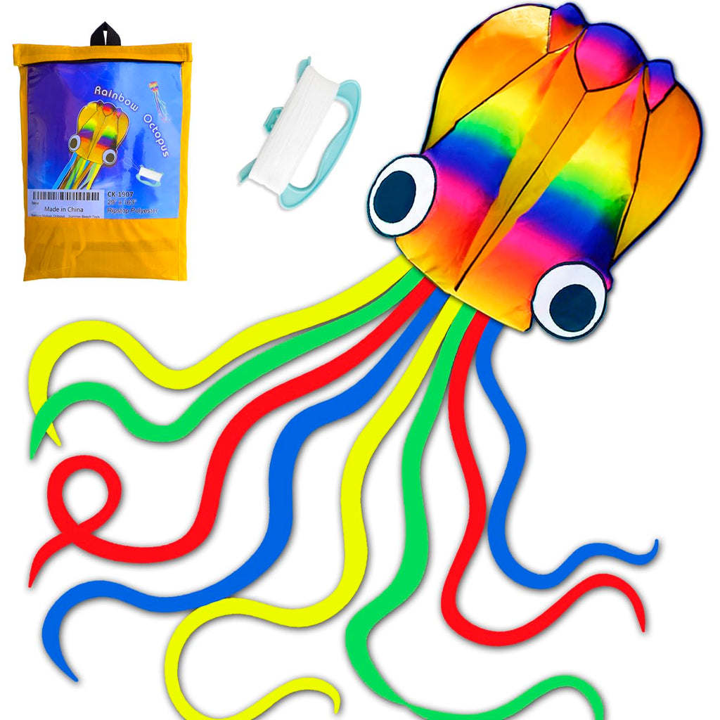 Honbo Rainbow Soft Octopus Kite – 14ft PVC Kite Ready to Fly with 11.5ft Tails