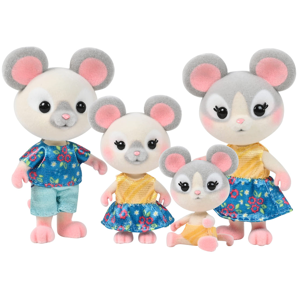 Honey Bee Acres The Cheddars Mouse Family: 4 Miniature Flocked Mouse Figures for Imaginative Play