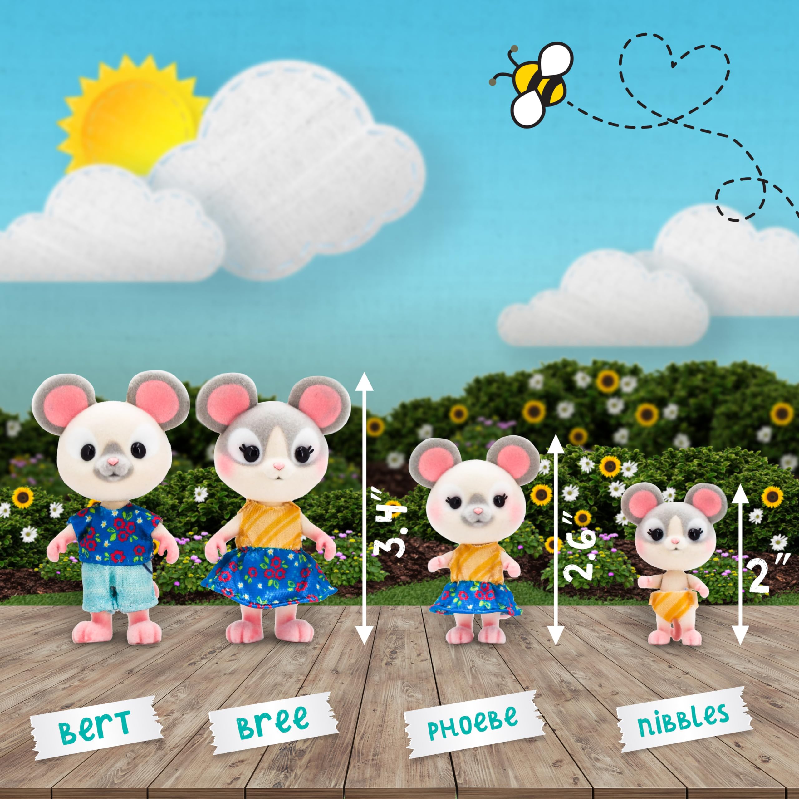 Honey Bee Acres The Cheddars Mouse Family: 4 Miniature Flocked Mouse Figures for Imaginative Play