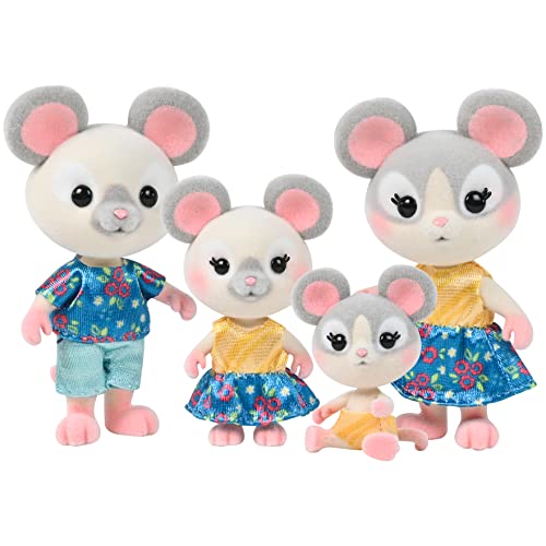 Honey Bee Acres The Cheddars Mouse Family: 4 Miniature Flocked Mouse Figures for Imaginative Play