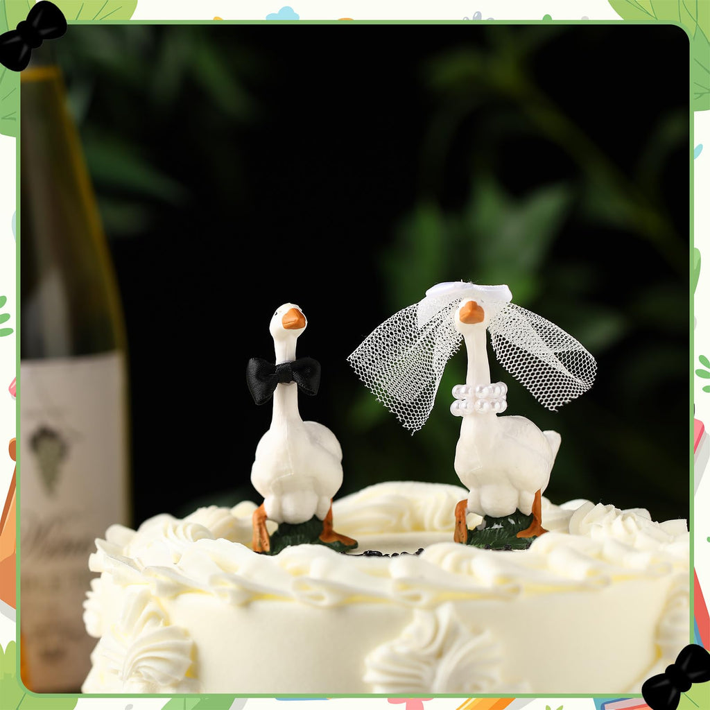 Honeydak Goose Couple Wedding Cake Topper - Handmade Resin Figurines for Bride & Groom