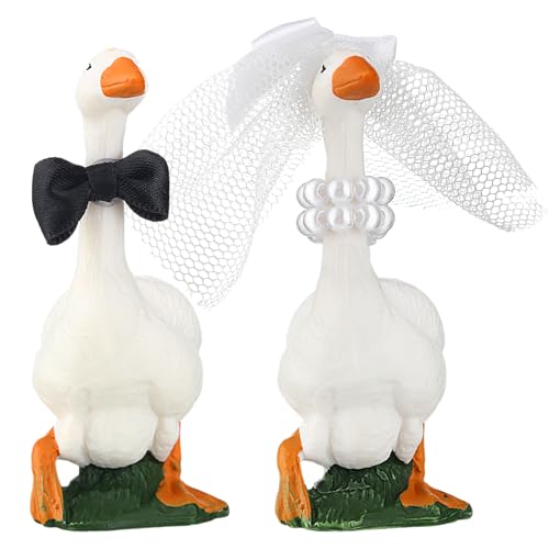 Honeydak Goose Couple Wedding Cake Topper - Handmade Resin Figurines for Bride & Groom