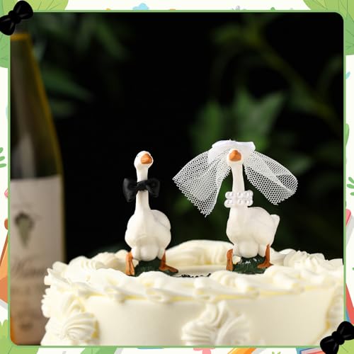 Honeydak Goose Couple Wedding Cake Topper - Handmade Resin Figurines for Bride & Groom