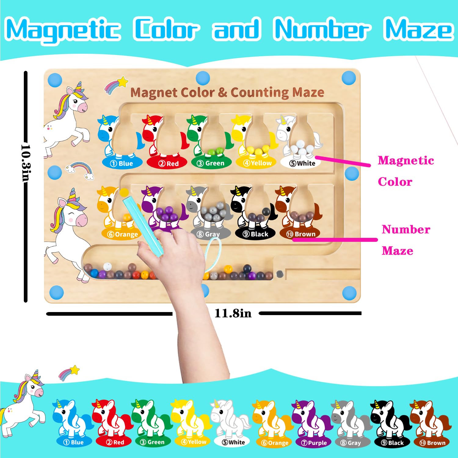 HONGID Magnetic Color and Number Maze – Dinosaur Theme Montessori Toy for Ages 3-5