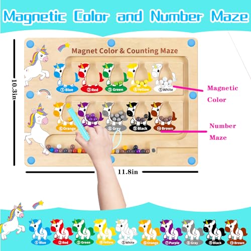 HONGID Magnetic Color and Number Maze – Dinosaur Theme Montessori Toy for Ages 3-5