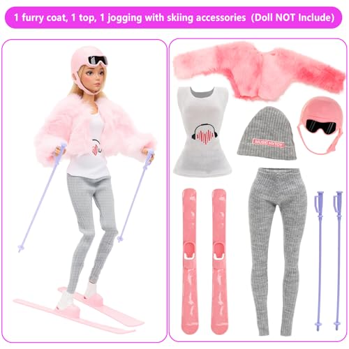 HONLAELLA 13-Piece Doll Winter Clothes Set - 3 Outfits with Shoes and Skiing Accessories for 11.5-Inch Dolls