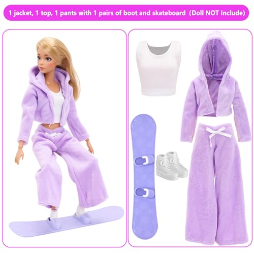 HONLAELLA 13-Piece Doll Winter Clothes Set - 3 Outfits with Shoes and Skiing Accessories for 11.5-Inch Dolls