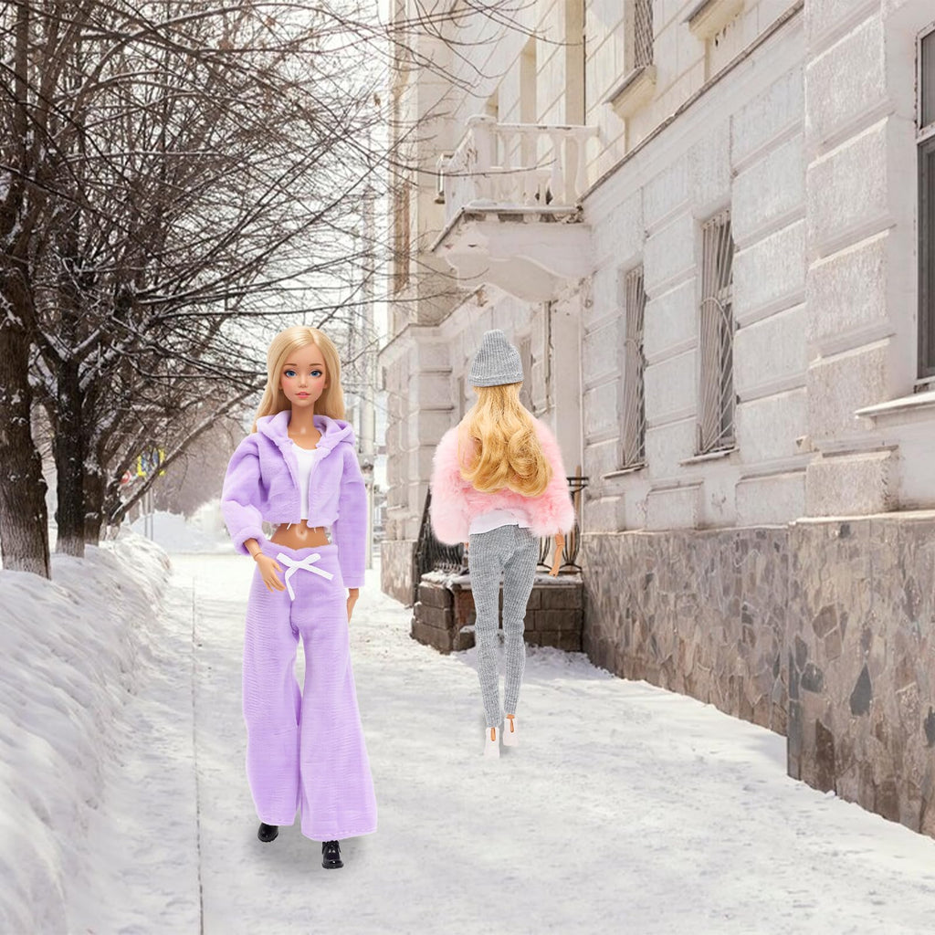 HONLAELLA 13-Piece Doll Winter Clothes Set - 3 Outfits with Shoes and Skiing Accessories for 11.5-Inch Dolls