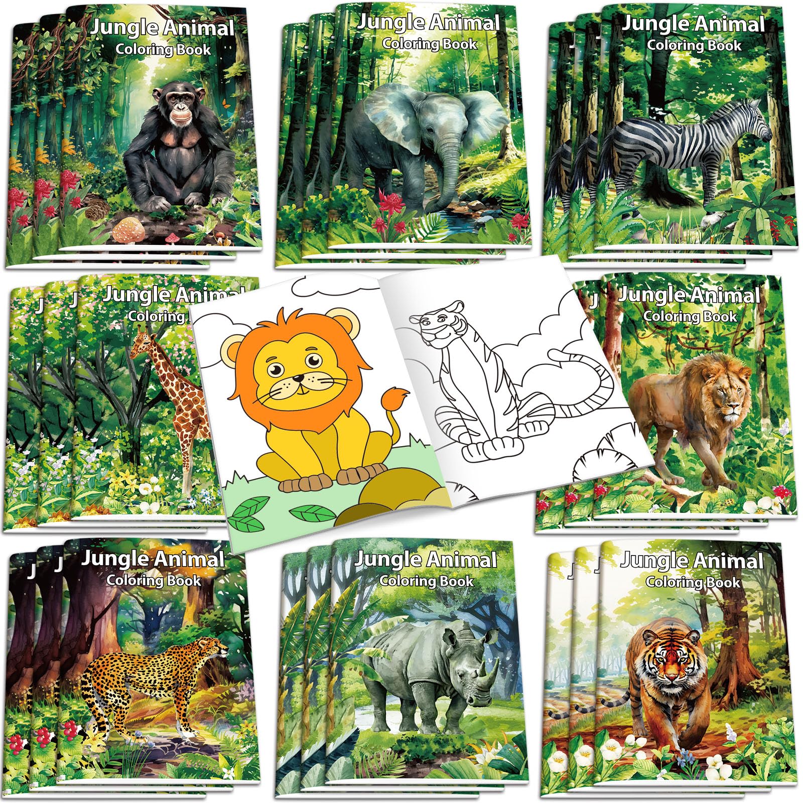 Honoson 24-Pack Animal Coloring Books for Kids Ages 4-8 - Safari Jungle Party Favors, Mini DIY Drawing Pages for Classroom Activities and Birthday Goodie Bags (Realistic Style)