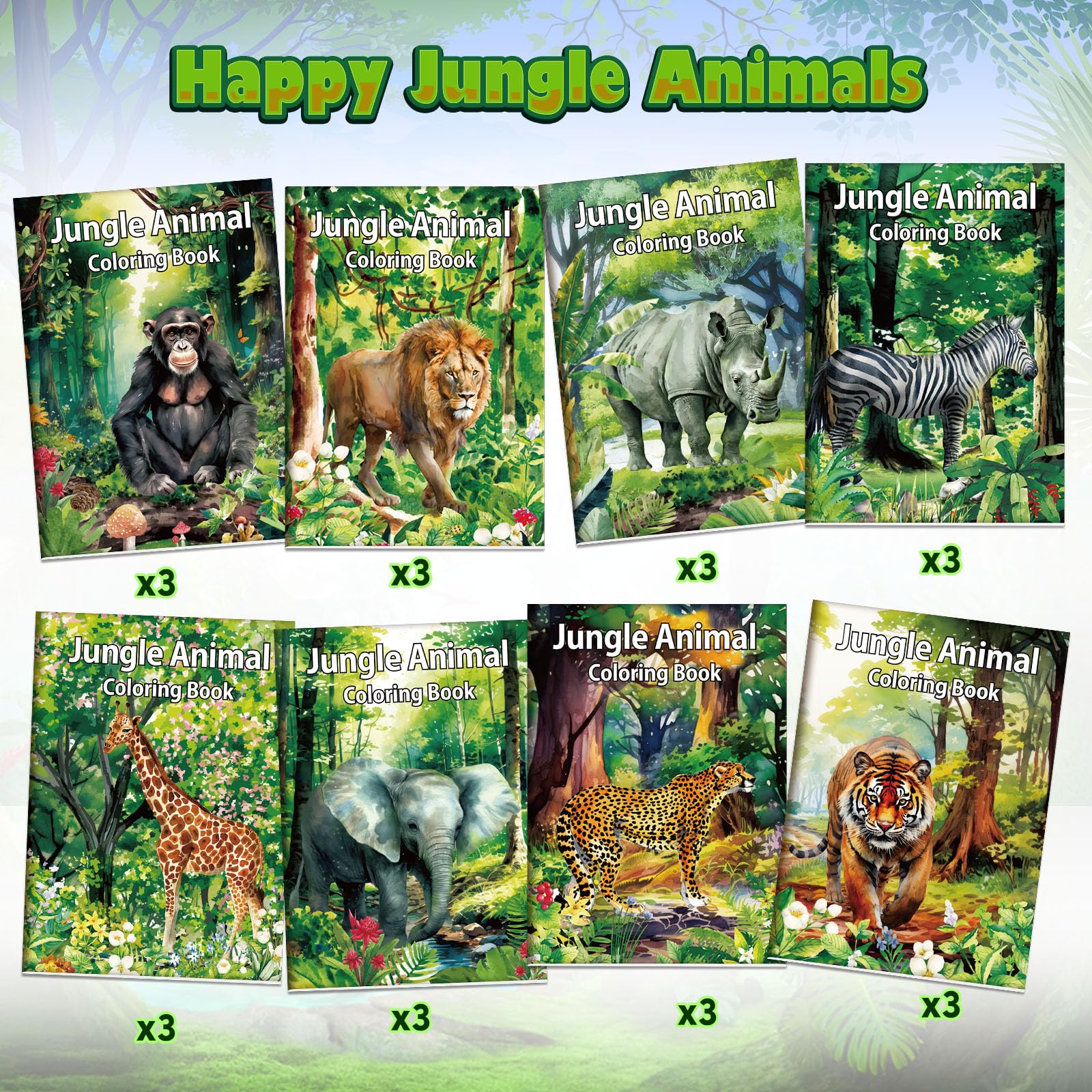 Honoson 24-Pack Animal Coloring Books for Kids Ages 4-8 - Safari Jungle Party Favors, Mini DIY Drawing Pages for Classroom Activities and Birthday Goodie Bags (Realistic Style)