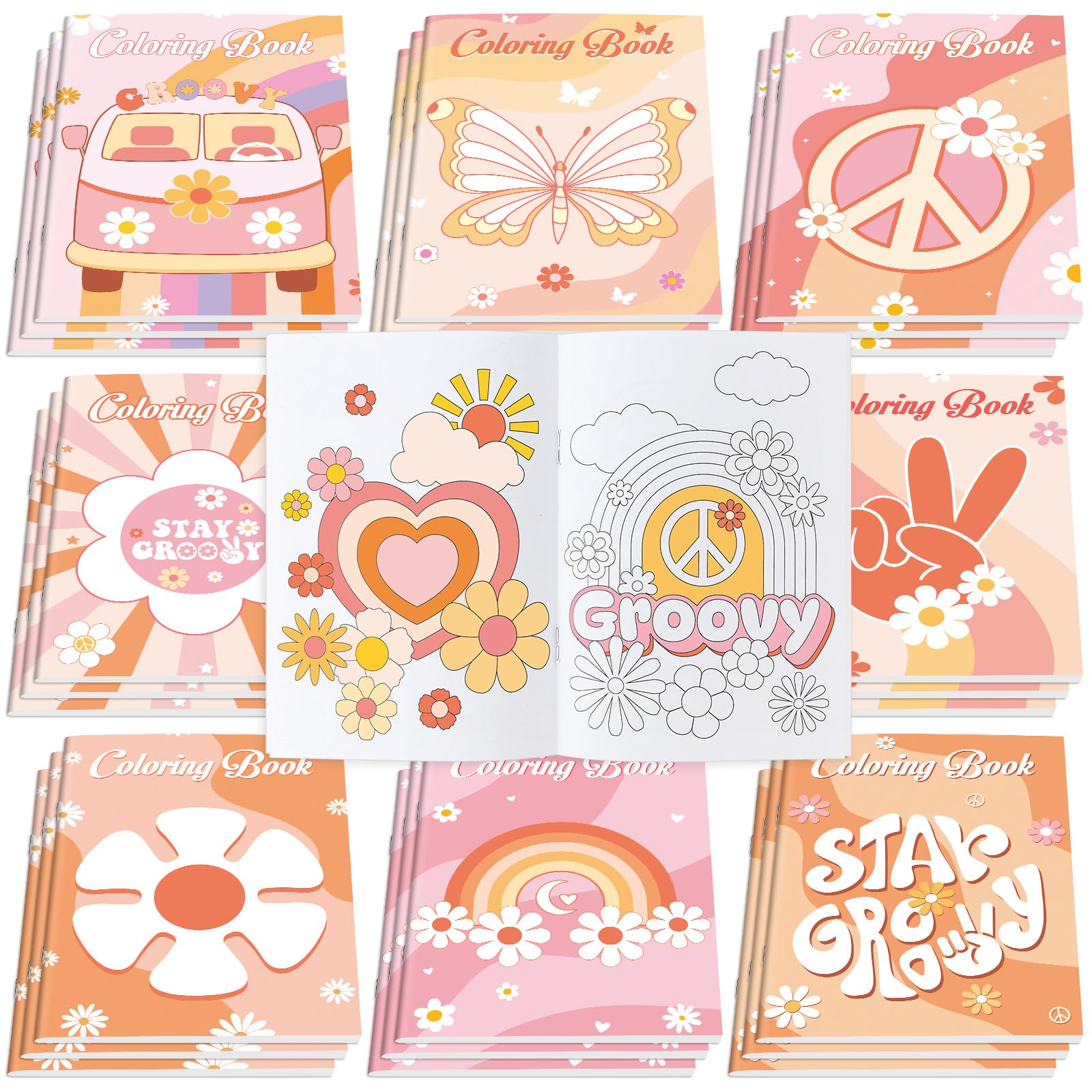 Honoson 24-Pack Hippie Boho Mini Coloring Books - 8 Designs, 12 Pages Each, Portable Activity for Kids Parties & Travel